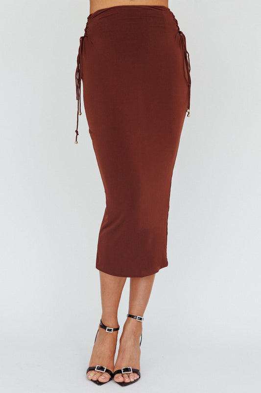 Graziella Lace Up Midi Skirt Chocolate