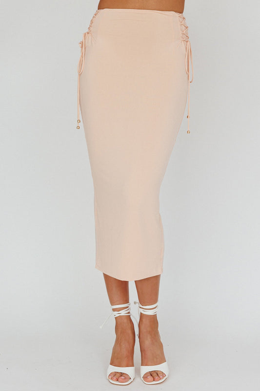 Graziella Lace Up Midi Skirt Egg Shell