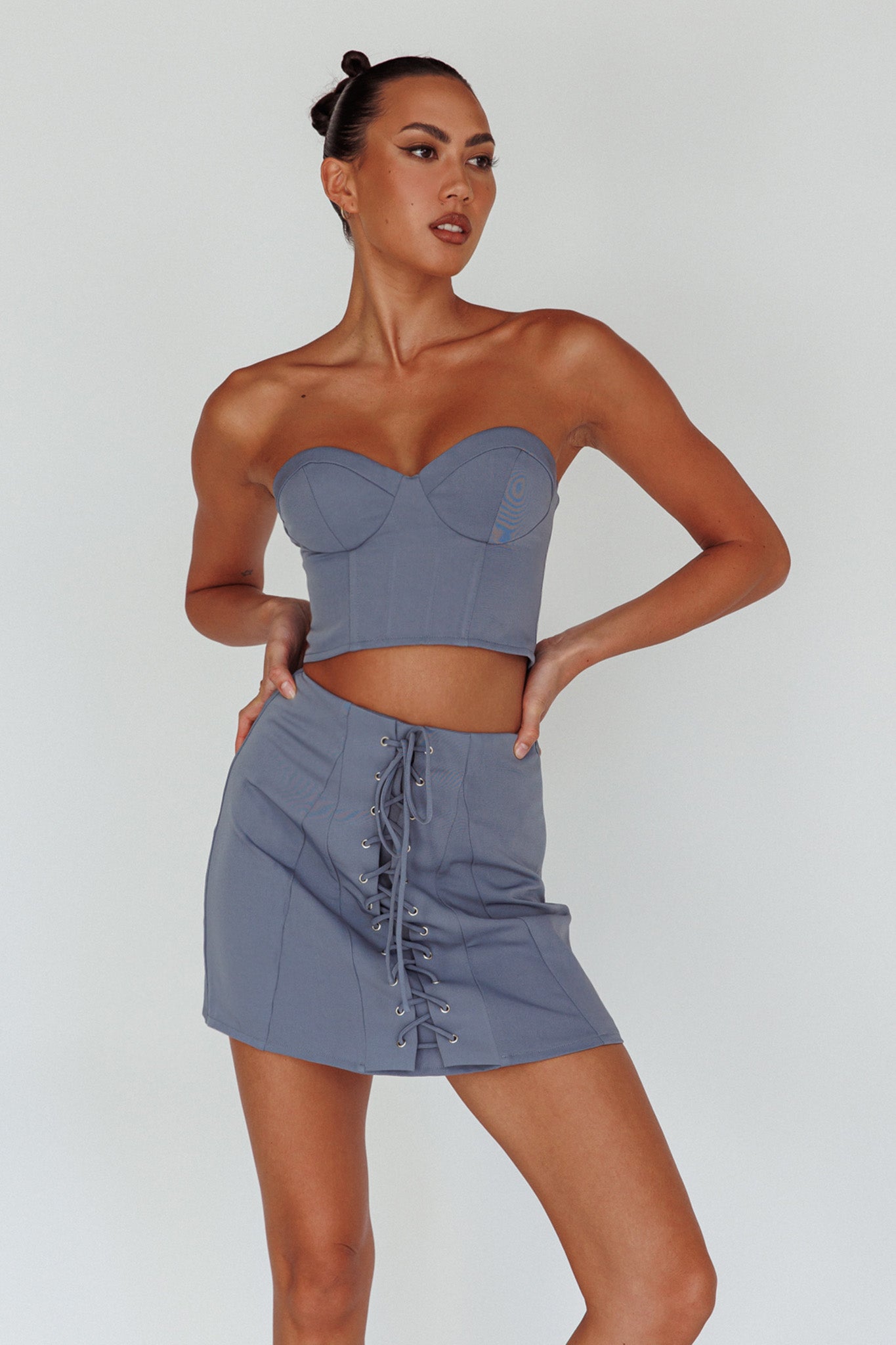 Ventura Lace-Up Skirt Suit Grey