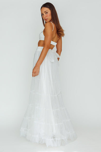 Mavis Mesh Overlay Maxi Skirt White