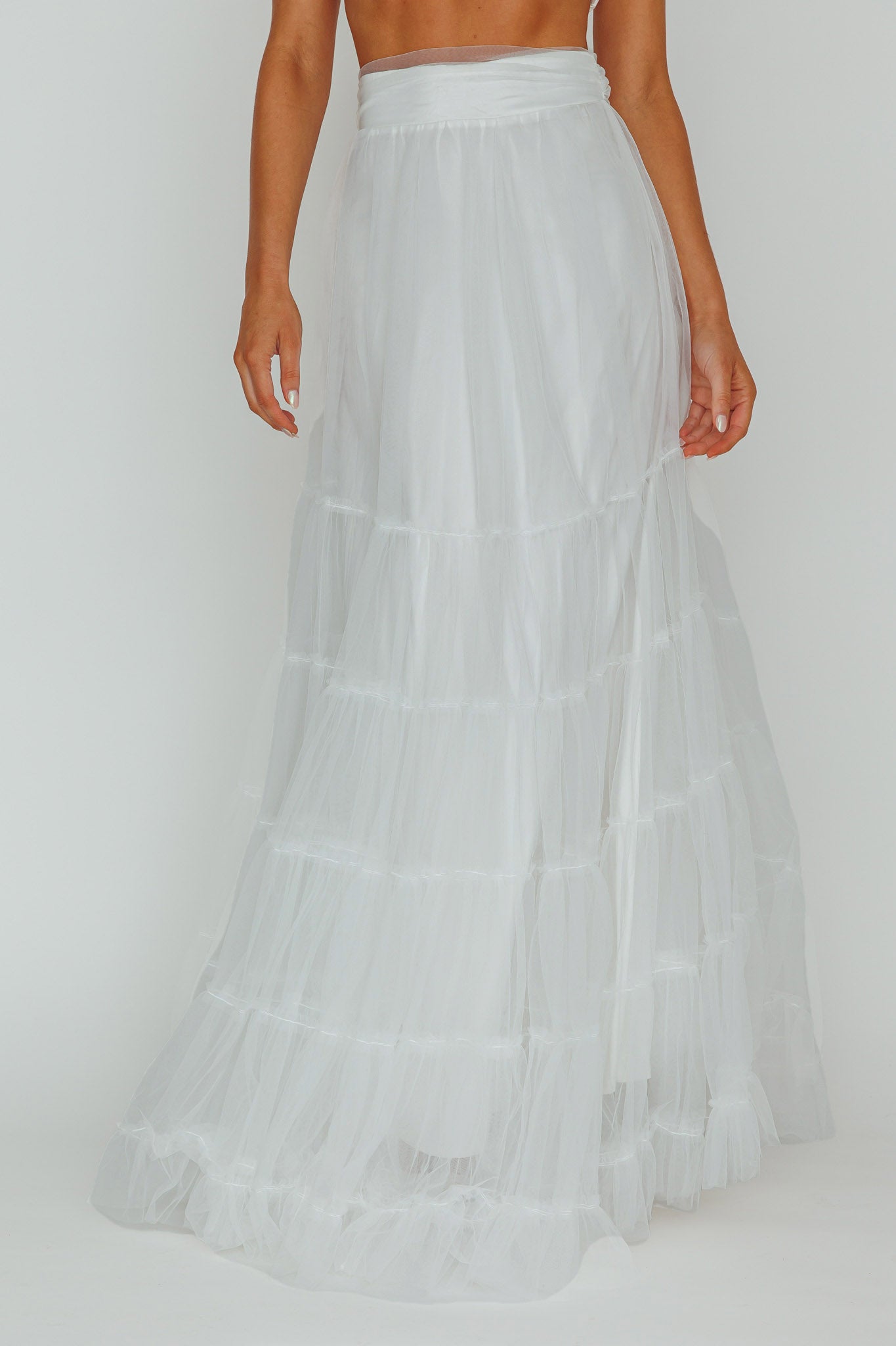 Mavis Mesh Overlay Maxi Skirt White