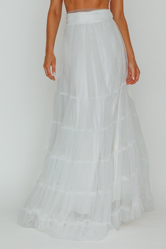 Mavis Mesh Overlay Maxi Skirt White