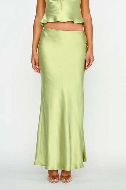 Rose Garden Satin Maxi Skirt Lime