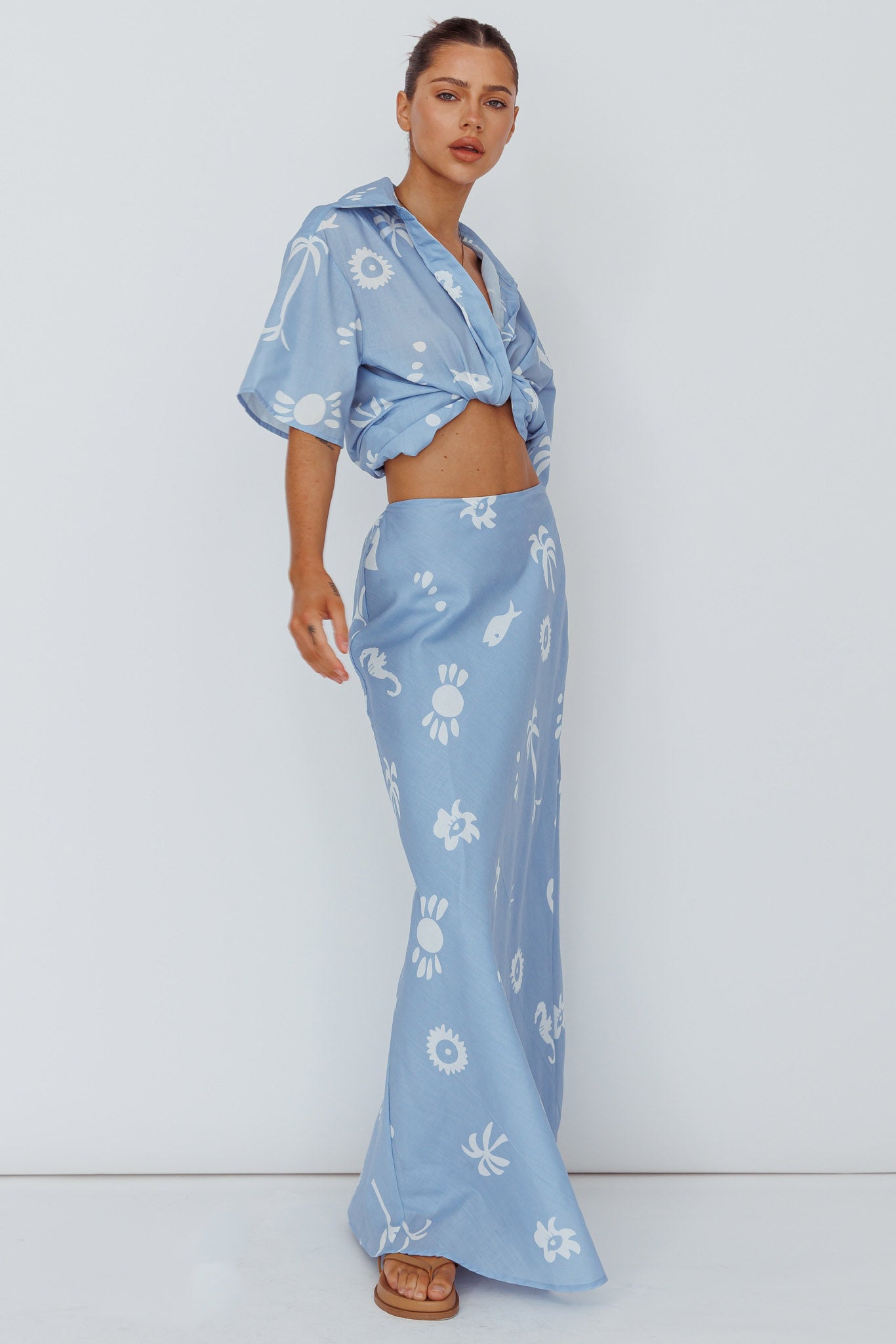 Light Aura Maxi Skirt Print Blue White