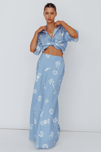 Light Aura Maxi Skirt Print Blue White