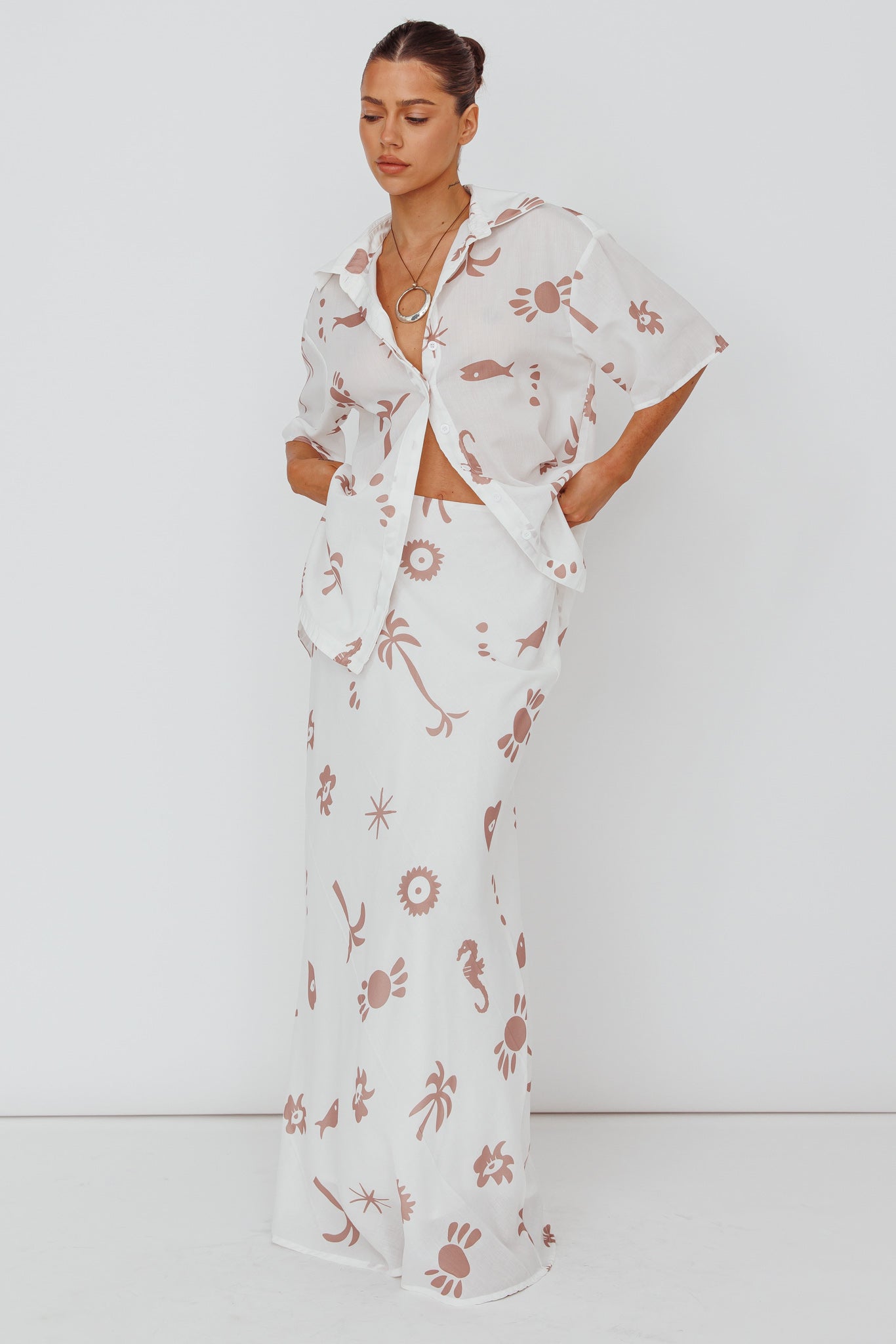 Light Aura Maxi Skirt Print White Tan