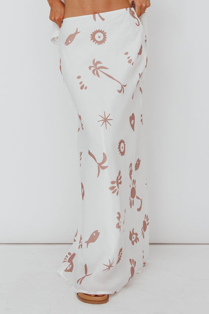 Light Aura Maxi Skirt Print White Tan