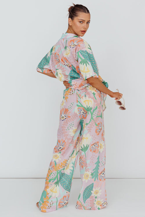 Kiko Wide Leg Pants Print Pink Multi