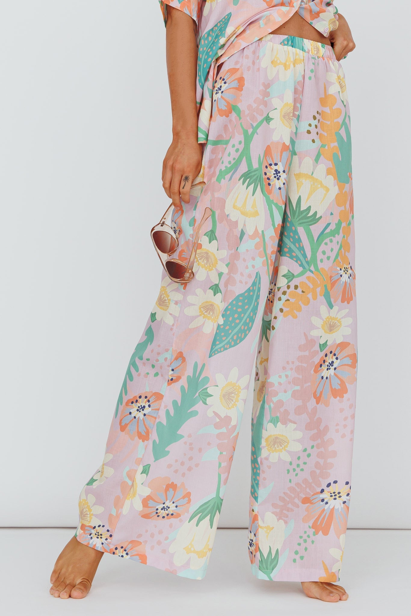 Kiko Wide Leg Pants Print Pink Multi