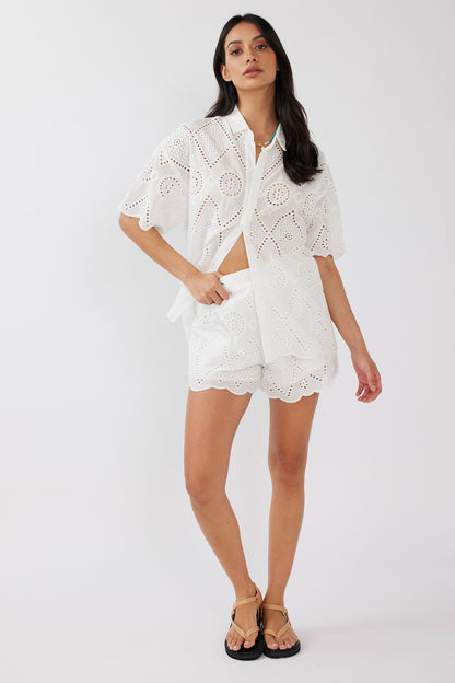 Love Again Eyelet Embroidery Shorts White