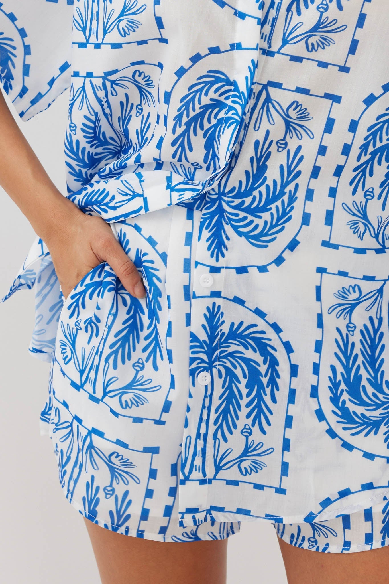 Cora Elastic Waist Shorts Print Blue White