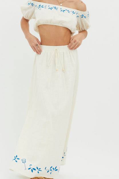 Ritual Embroidered Hem Midi Skirt Beige