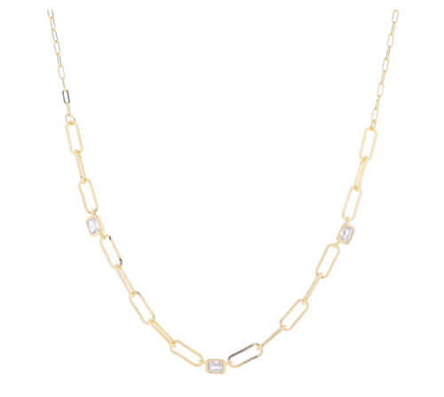 Jane Marie Paperclip Chain with Clear Crystal Accents