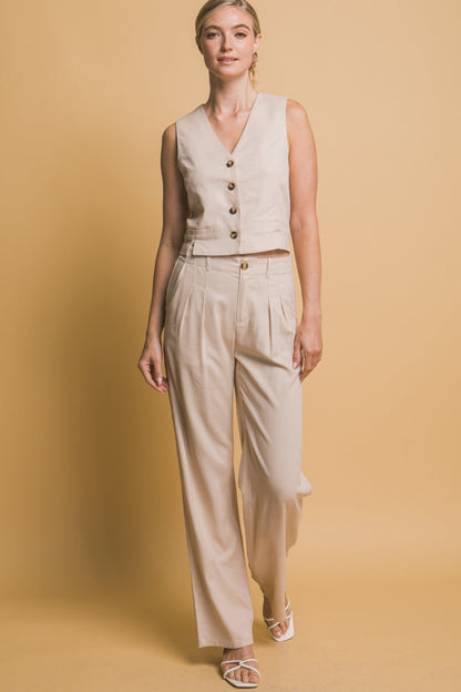 Beige Linen Pleated Trousers