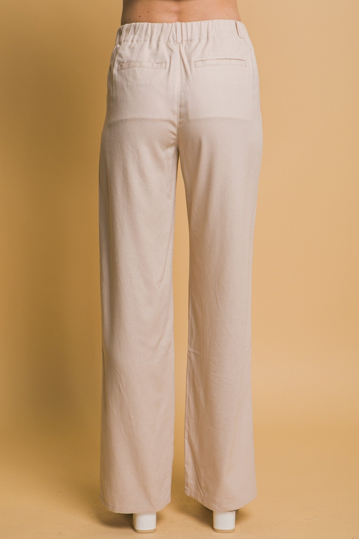 Beige Linen Pleated Trousers