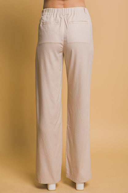 Beige Linen Pleated Trousers