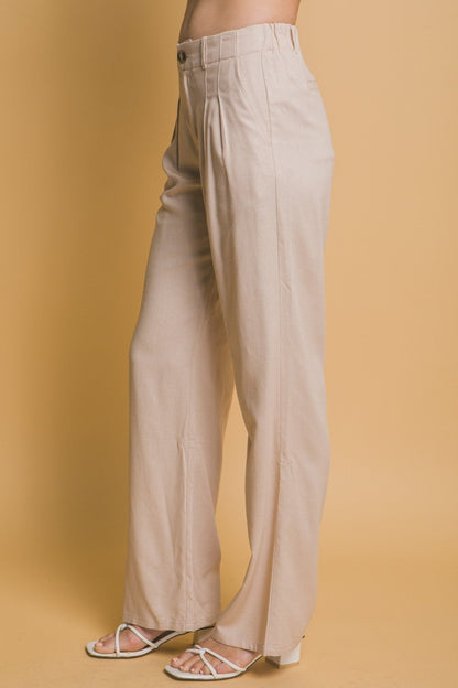 Beige Linen Pleated Trousers
