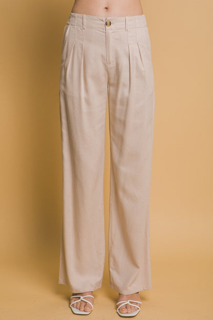 Beige Linen Pleated Trousers