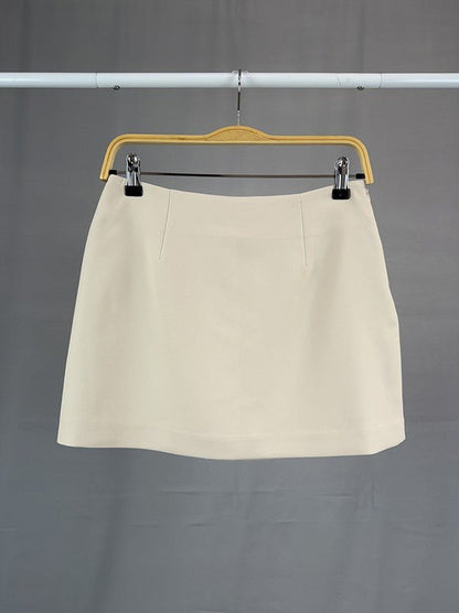 Beige Solid Mini Skirt Skort