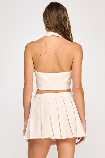 Beige Vest Tennis Skirt Set