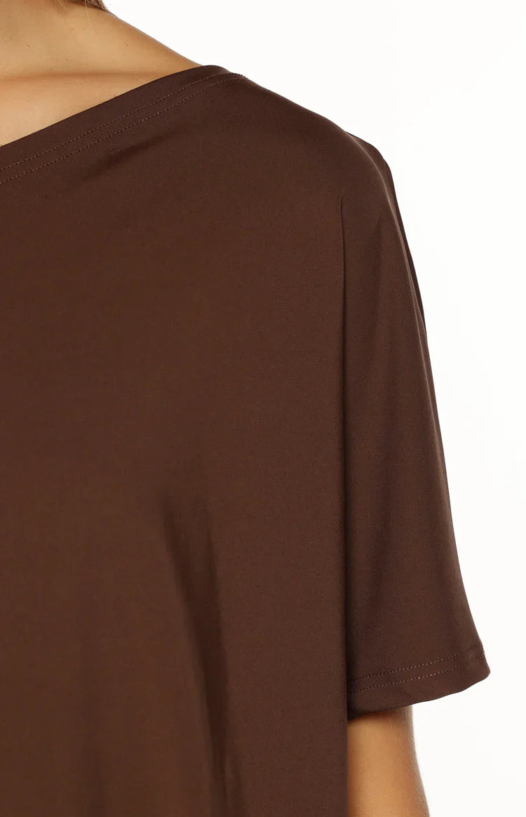 Bisou Brown Off Shoulder Mini Dress