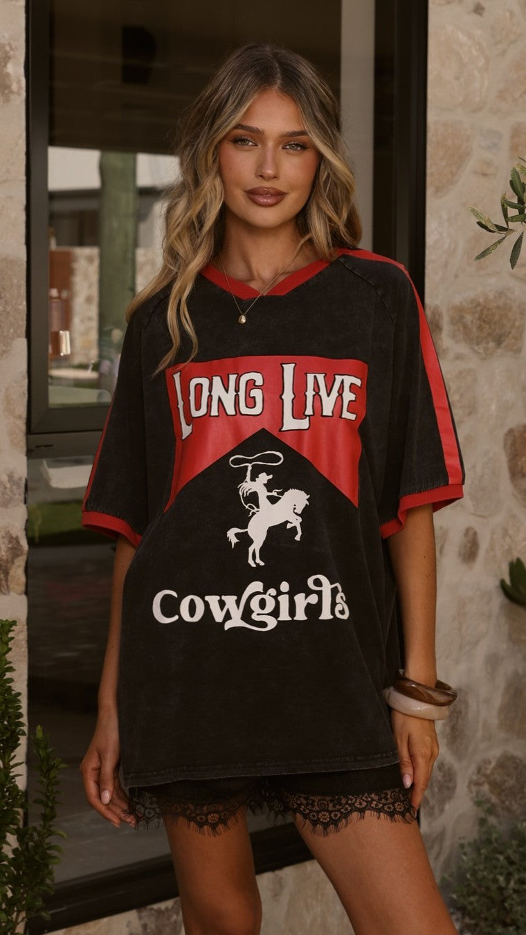 Long Live Cowgirls Oversized Tee - Black/Red