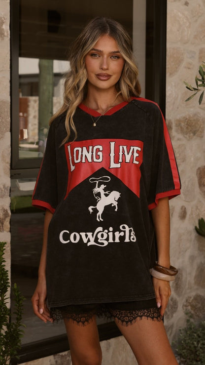 Long Live Cowgirls Oversized Tee - Black/Red