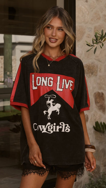Long Live Cowgirls Oversized Tee - Black/Red