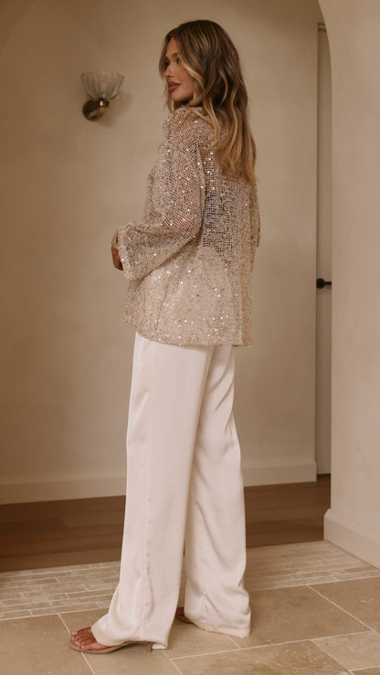 Zahni Sequins Long Sleeve Top - Beige