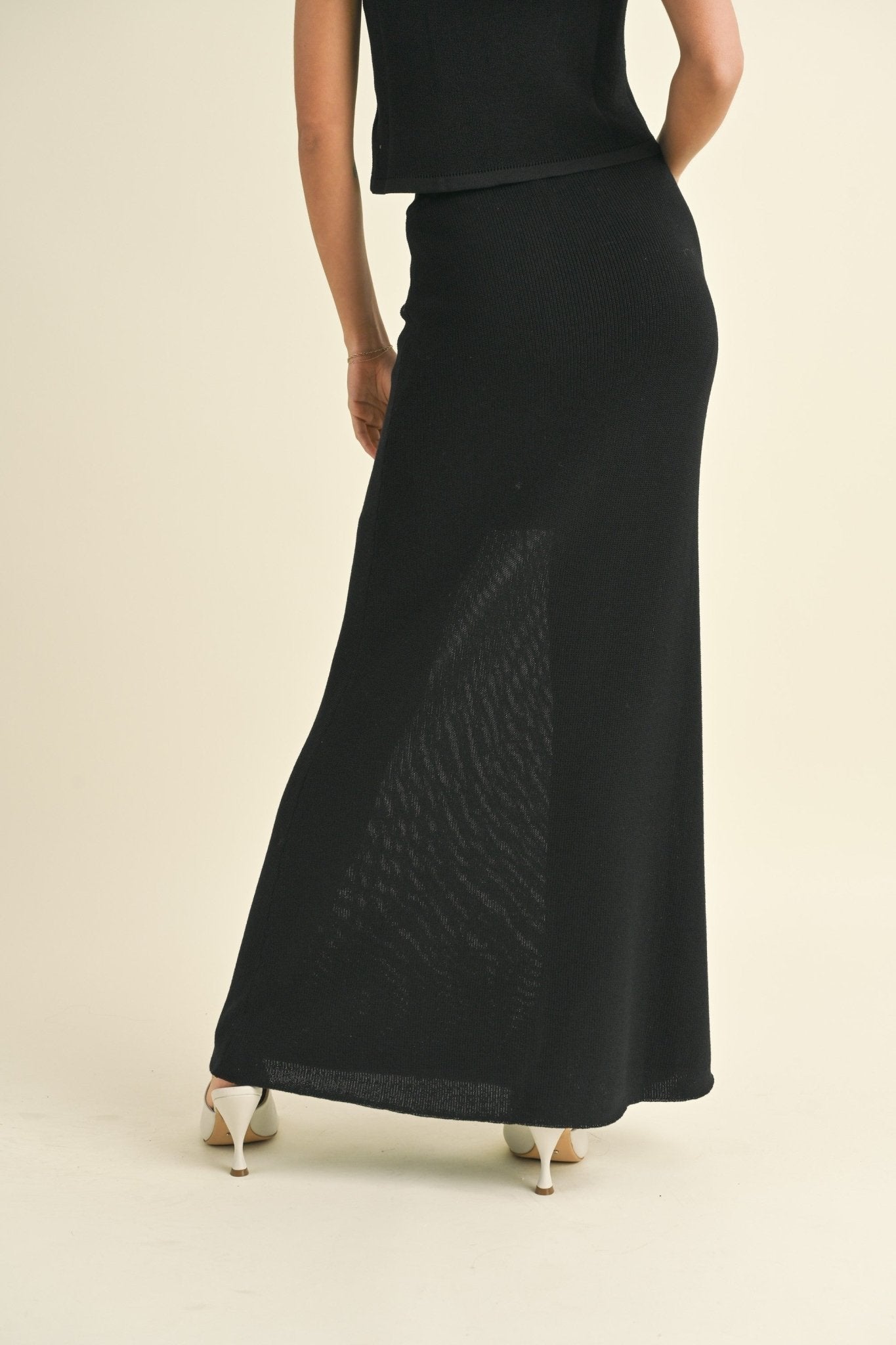 Black Drawstring Knit Maxi Skirt