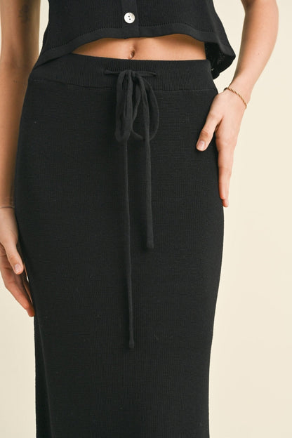 Black Drawstring Knit Maxi Skirt