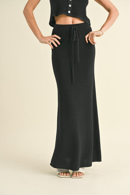 Black Drawstring Knit Maxi Skirt