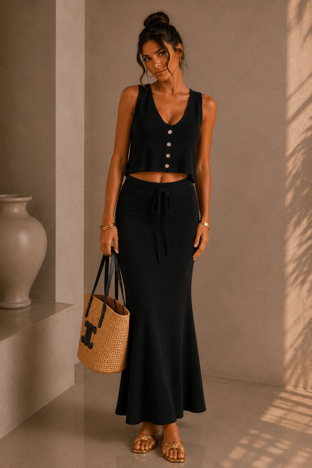 Black Flowy Vest Top