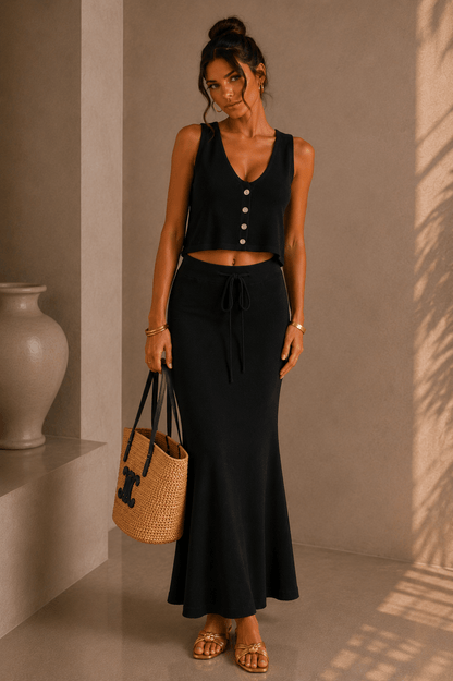 Black Flowy Vest Top