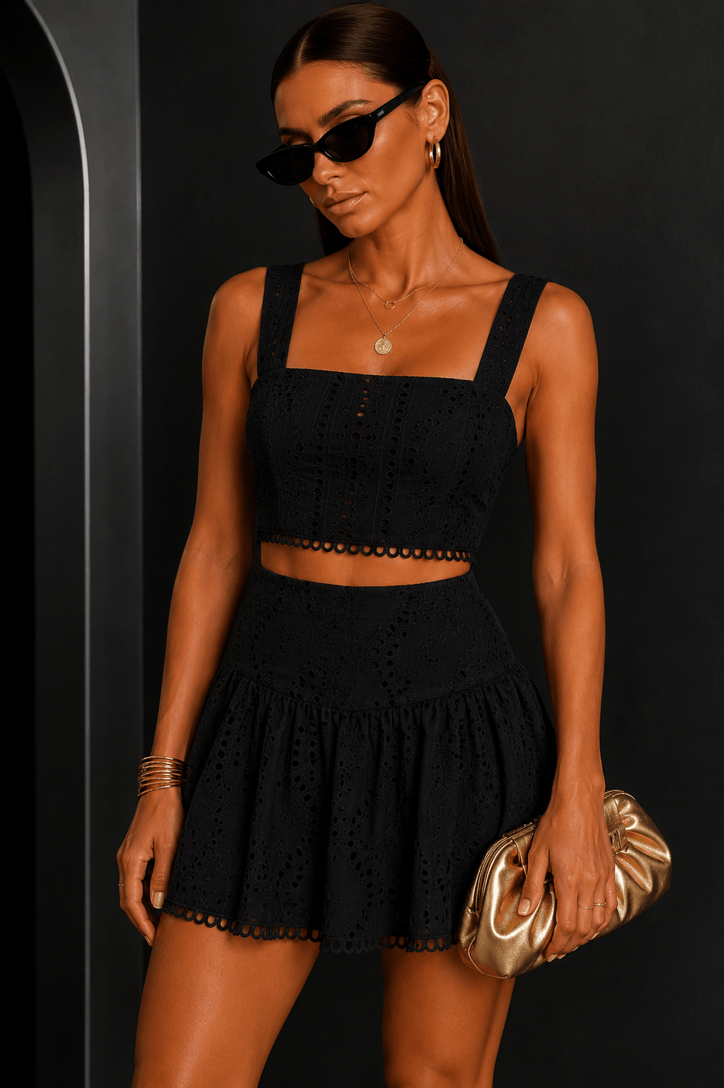 Black Embroidery Skirt Set