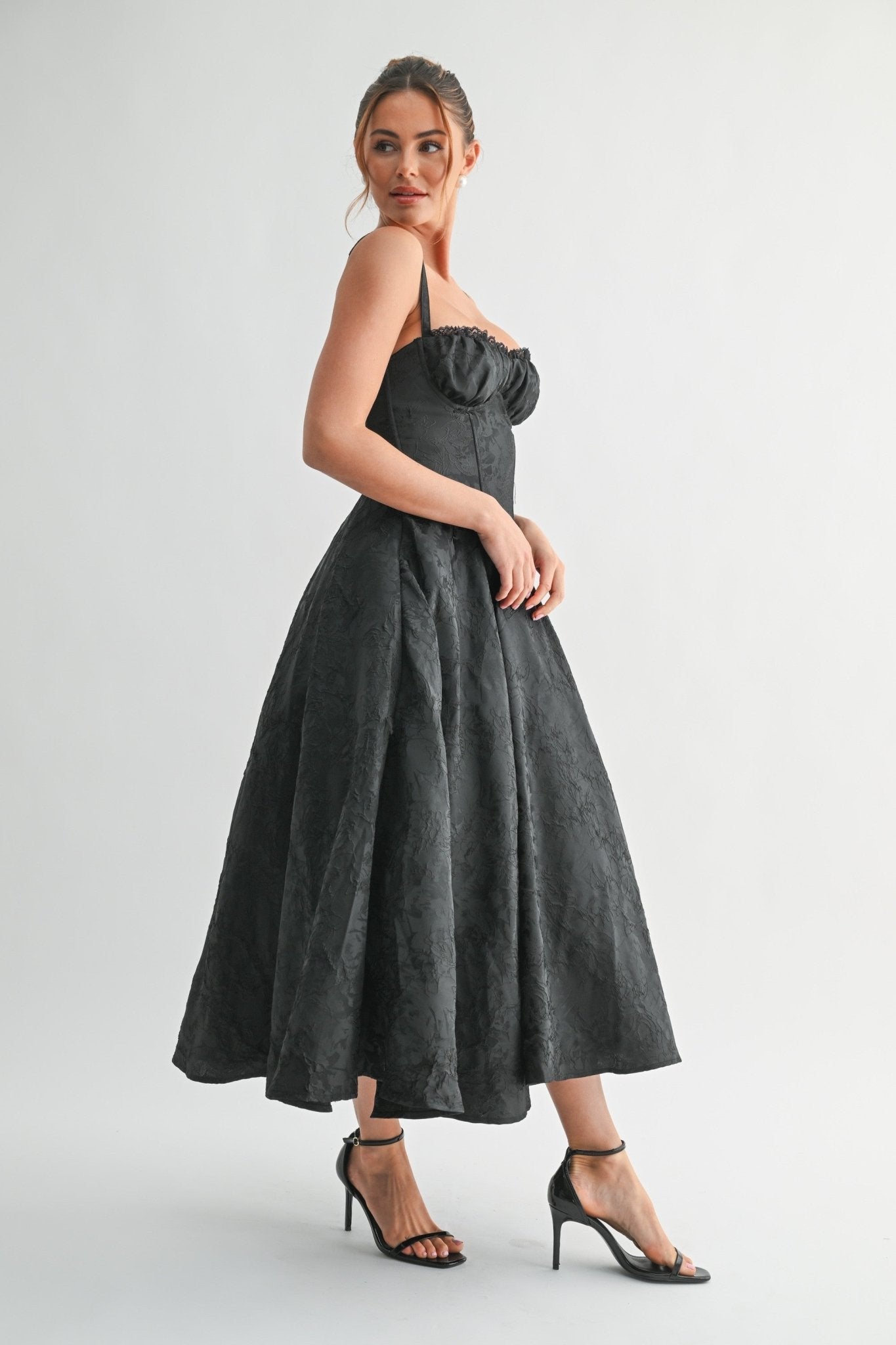 Black Fleur Corset Midi Dress
