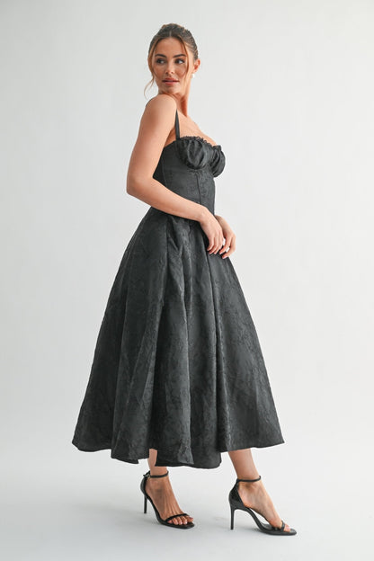 Black Fleur Corset Midi Dress