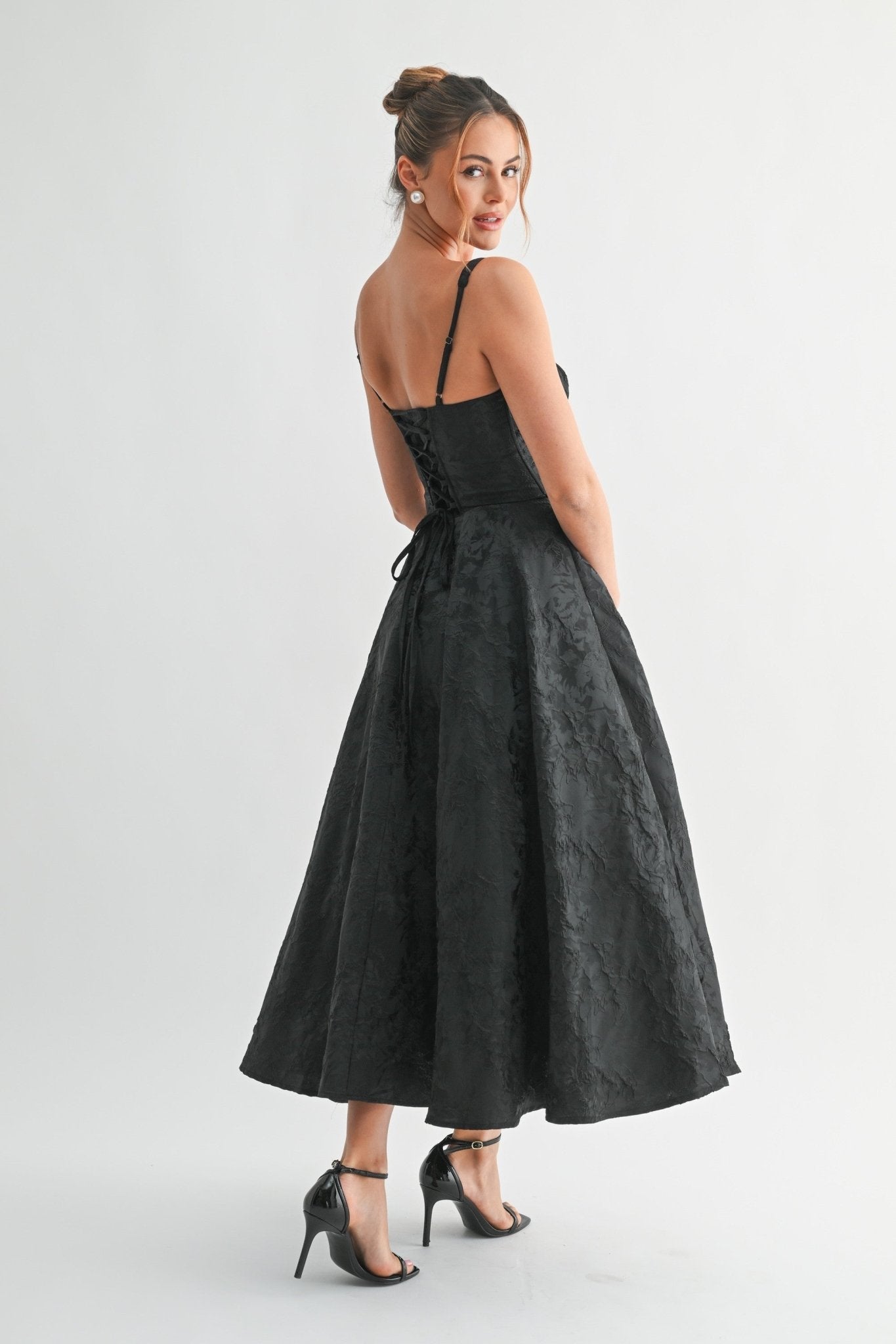 Black Fleur Corset Midi Dress