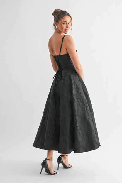 Black Fleur Corset Midi Dress