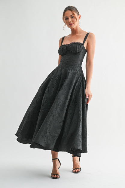 Black Fleur Corset Midi Dress