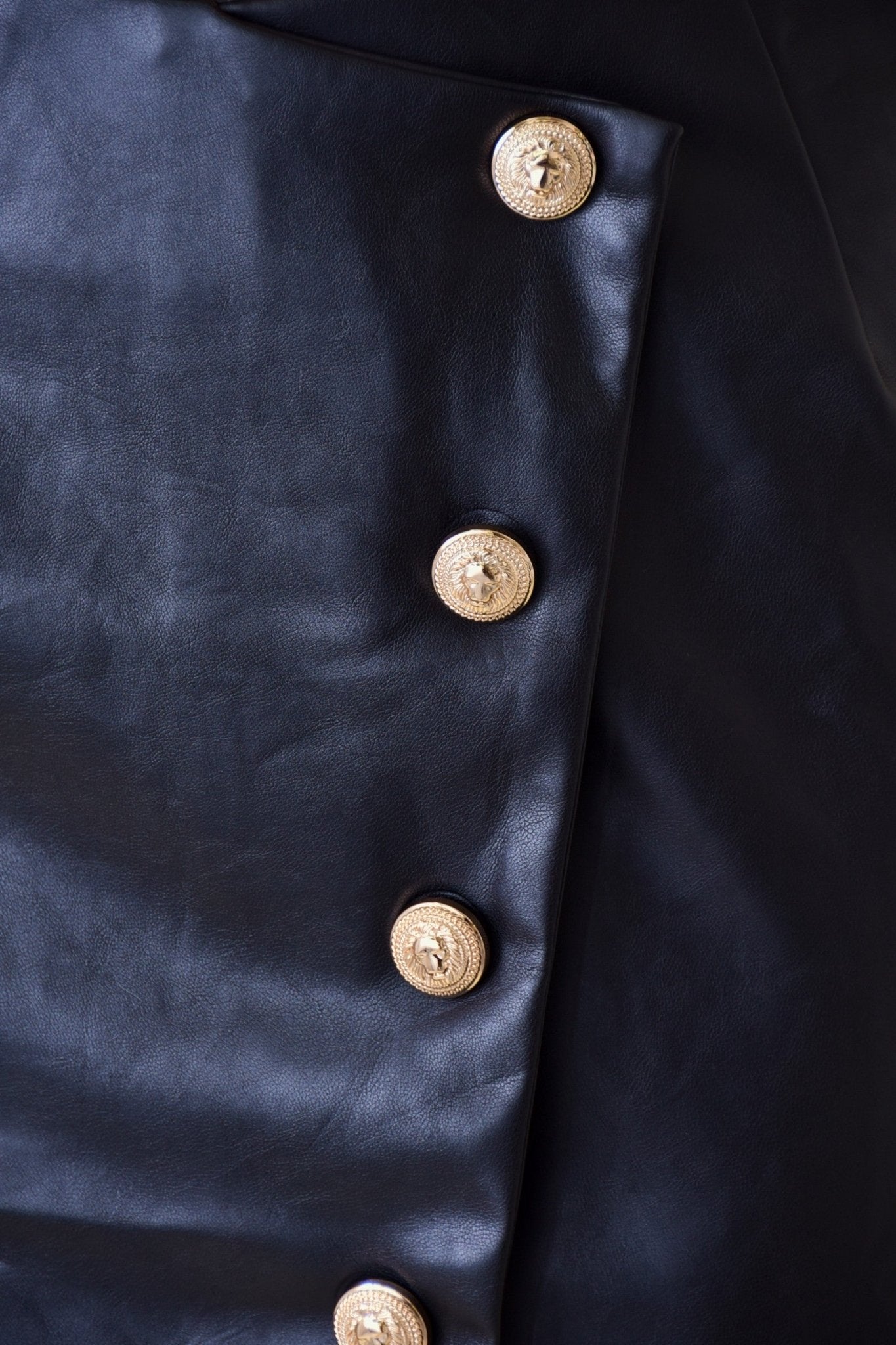 Black Leather Asymmetrical Button Down Mini Skirt