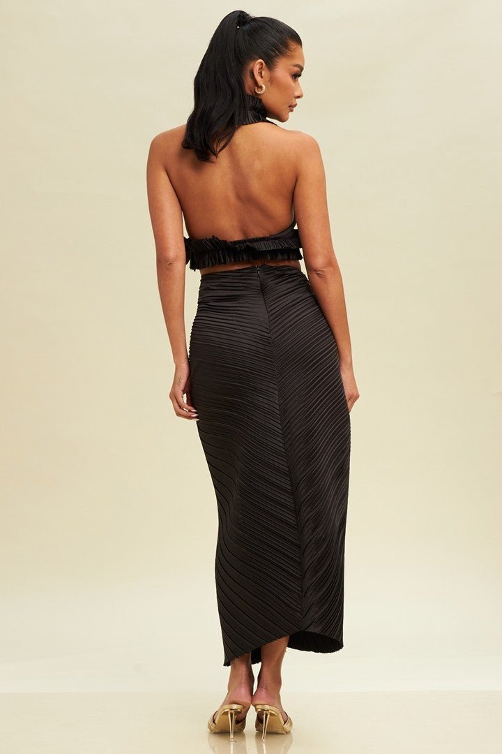 Black Pleated Resort Skirt Set