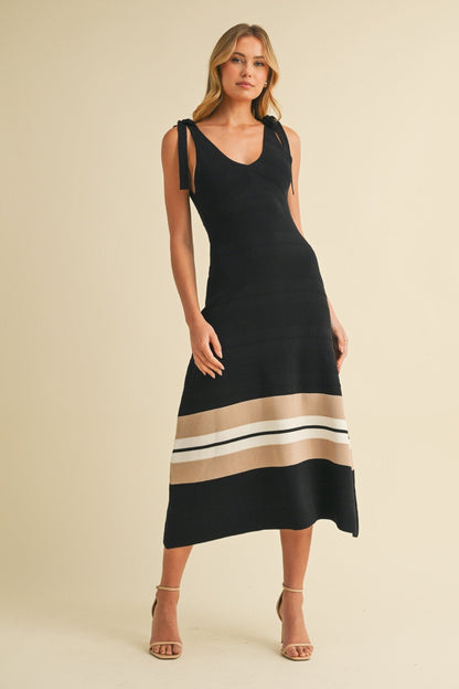 Black Tie Straps Peplum Midi Dress