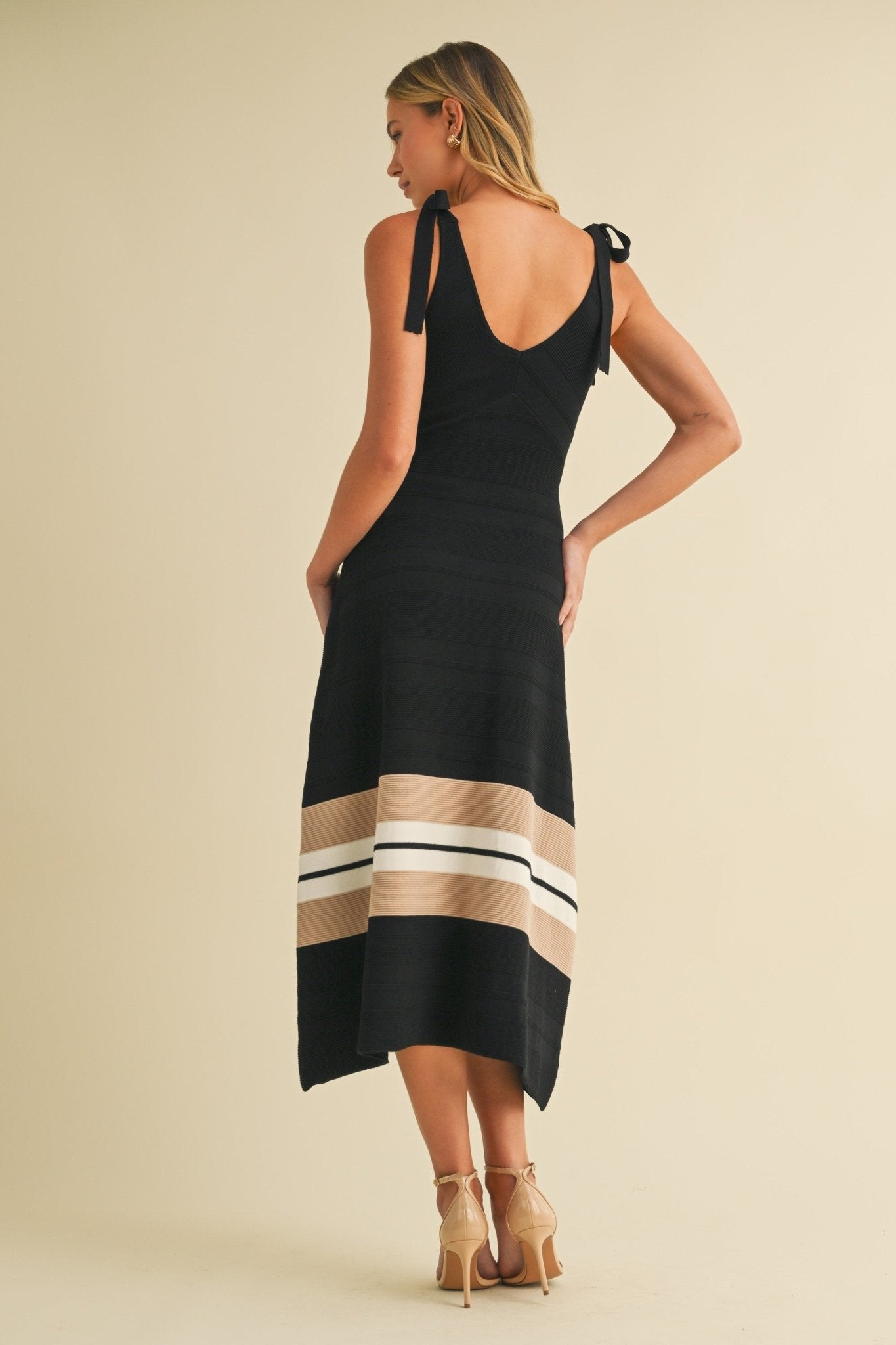 Black Tie Straps Peplum Midi Dress
