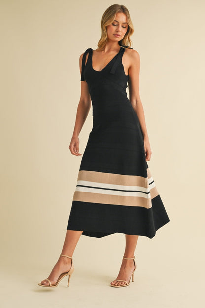 Black Tie Straps Peplum Midi Dress