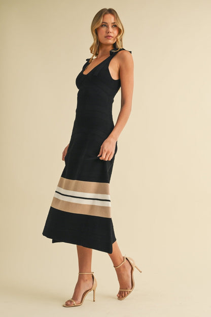 Black Tie Straps Peplum Midi Dress