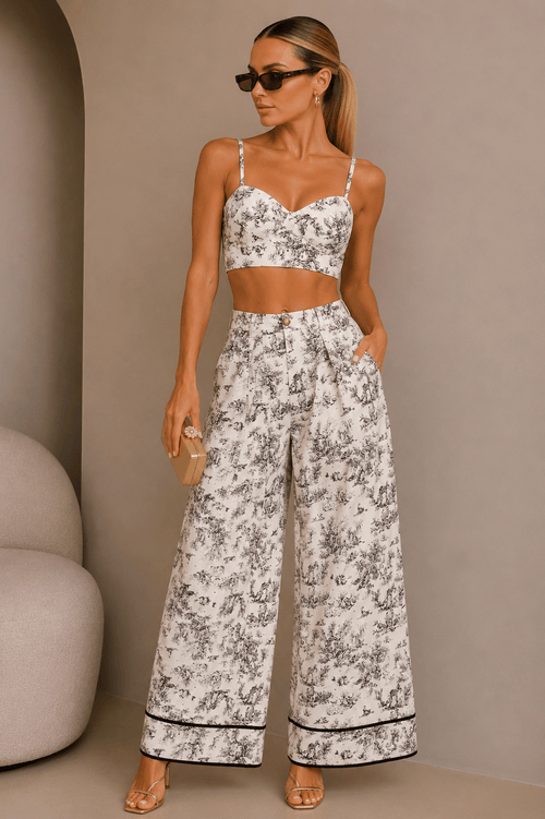 Black & White Jungle Print Corset Pant Set