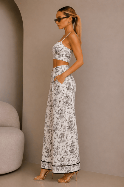Black & White Jungle Print Corset Pant Set