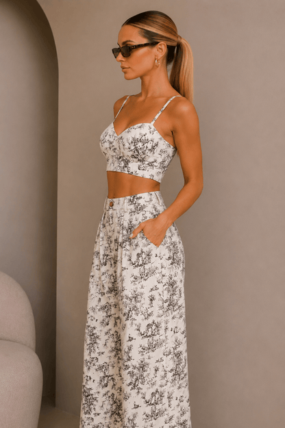 Black & White Jungle Print Corset Pant Set