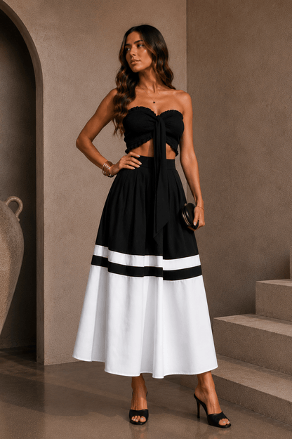 Black & White Strapless Peplum Skirt Set